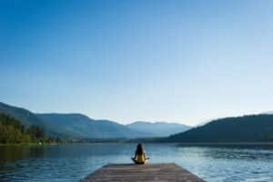 Easy Pose Tranquil Lakeside Meditation At Sunrise